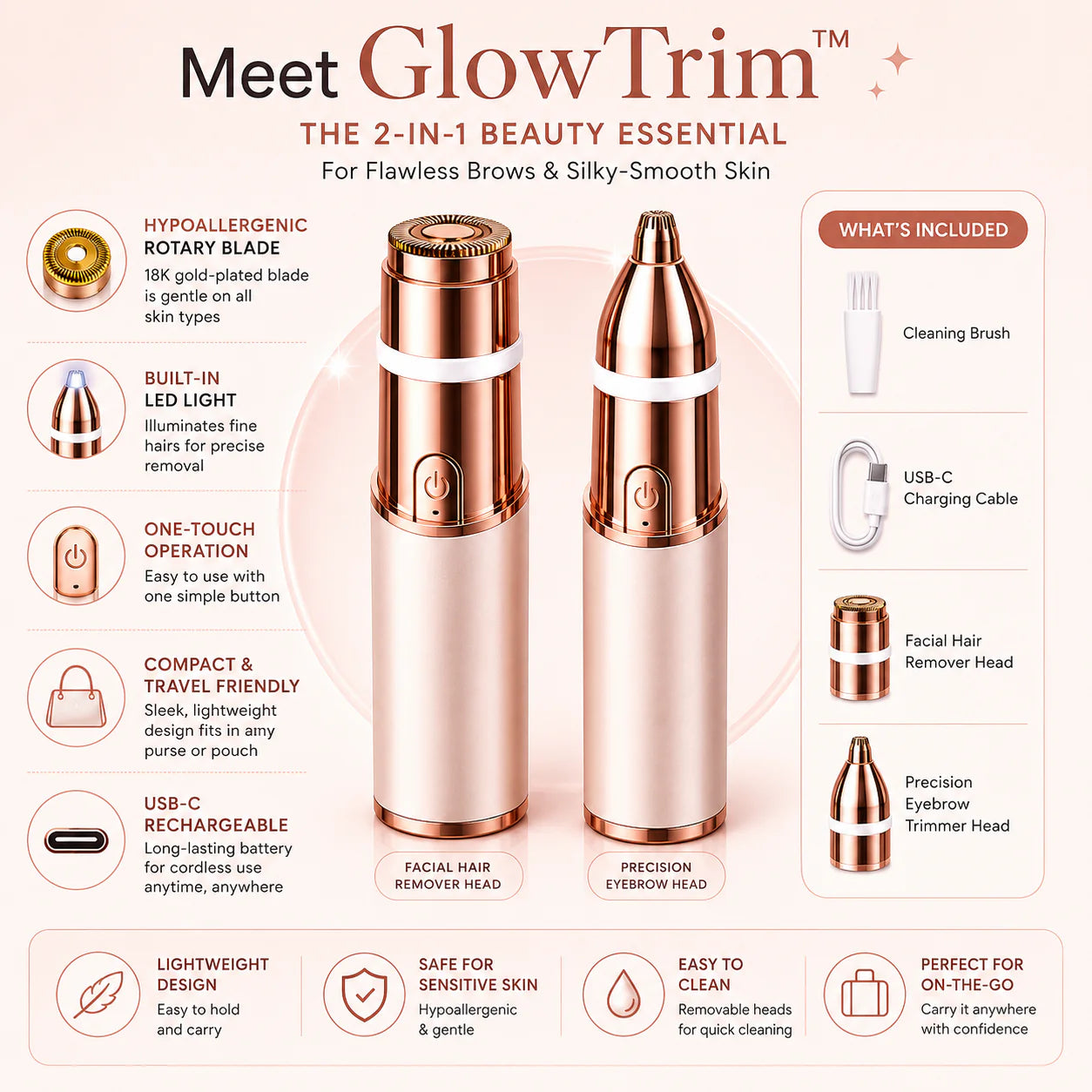 Smooth Skin Trimmer – 2-in-1 Facial & Eyebrow Precision Tool